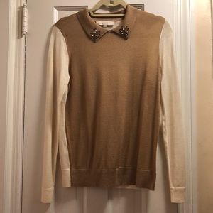 Loft jeweled collar cream and tan sweater